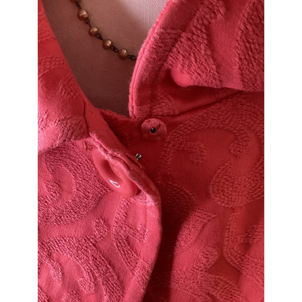 Neiman Marcus‎ Exclusive Coral Pink Paisley Jacquard Button Front Coat XS Womens - Picture 4 of 6